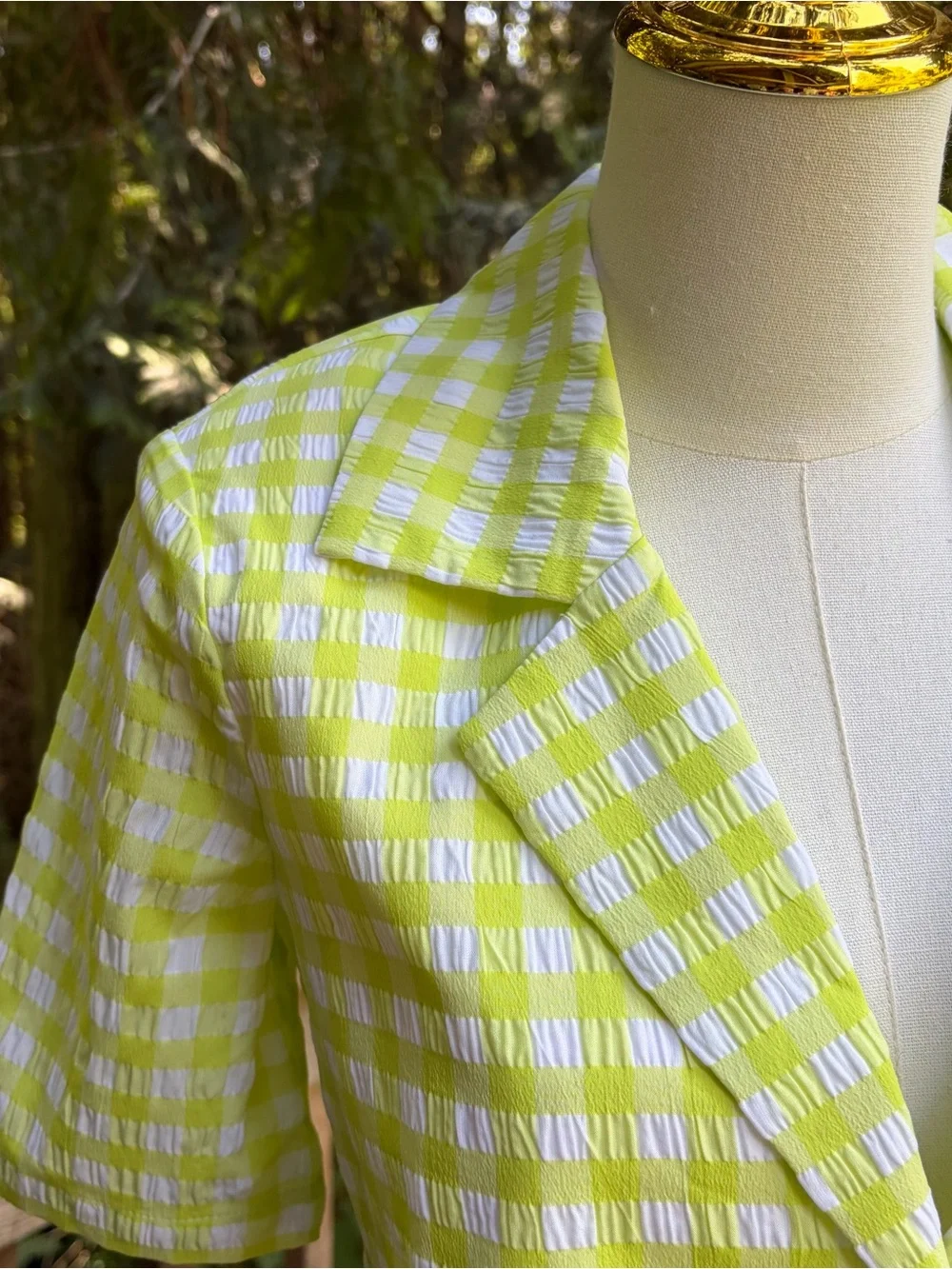 For Love & Lemons Cropped Gingham Short-Sleeve Blazer NWT - Picture 4 of 7